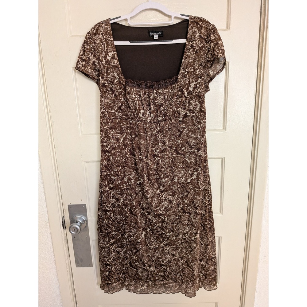 Y2K Vintage B.I.Y.A.Y.C.D.A. Brown Paisley Mesh Empire Waist Midi Dress Size 16